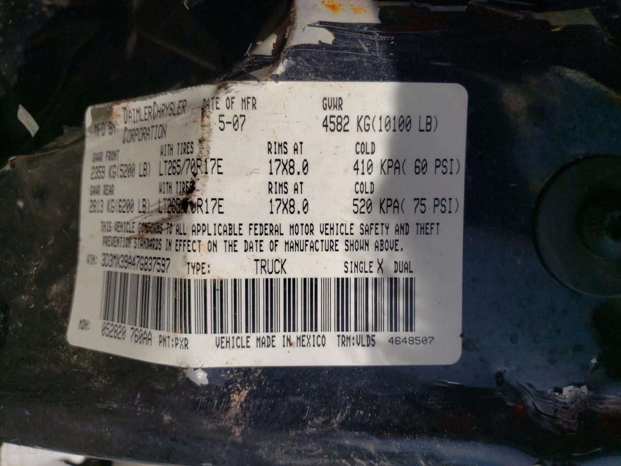 3D3MX39A47G837597 2007 Dodge Ram 3500