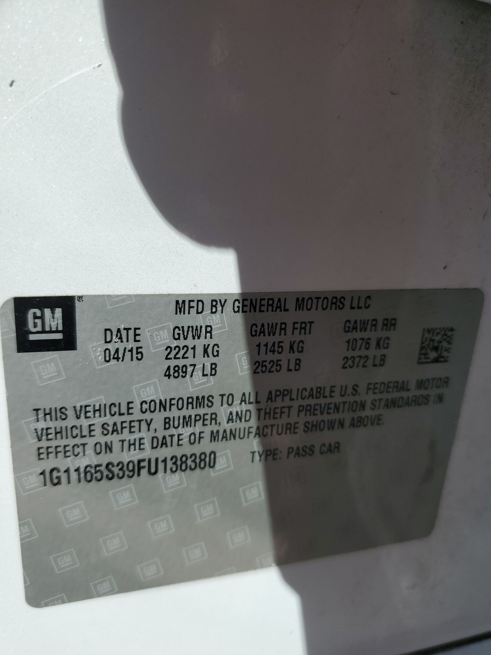 1G1165S39FU138380 2015 Chevrolet Impala Ltz