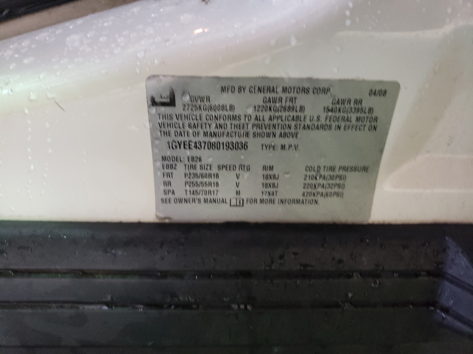 1GYEE437080193036 2008 Cadillac Srx