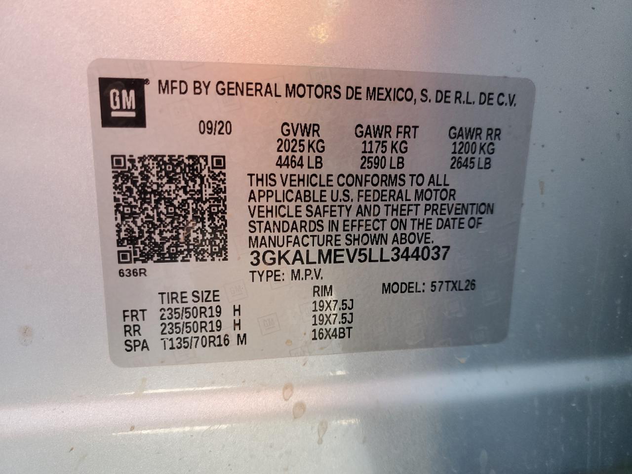 3GKALMEV5LL344037 2020 GMC Terrain Sle