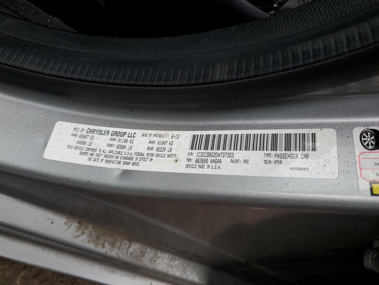 2013 Chrysler 200 Touring VIN: 1C3CCBBG2DN737353 Lot: 64437895