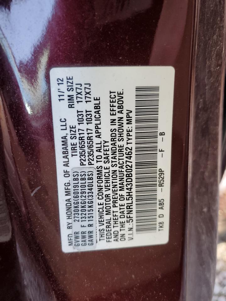 5FNRL5H43DB027462 2013 Honda Odyssey Ex