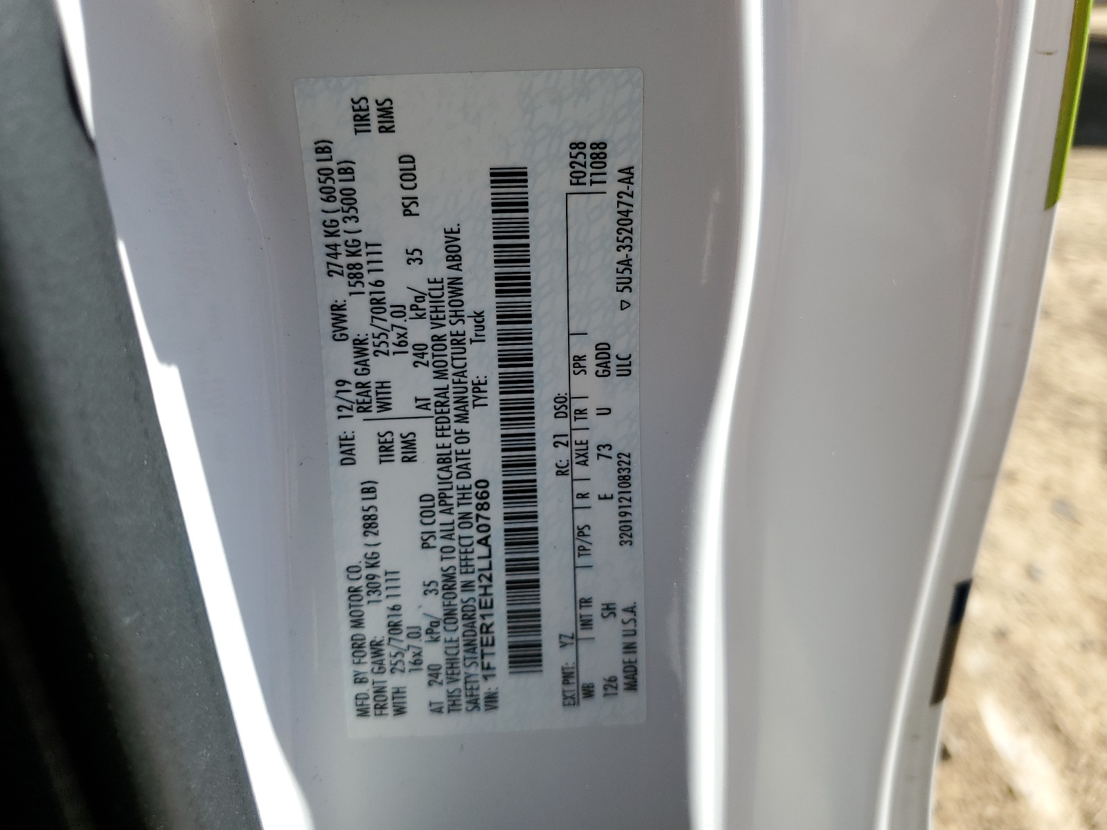 1FTER1EH2LLA07860 2020 Ford Ranger Xl