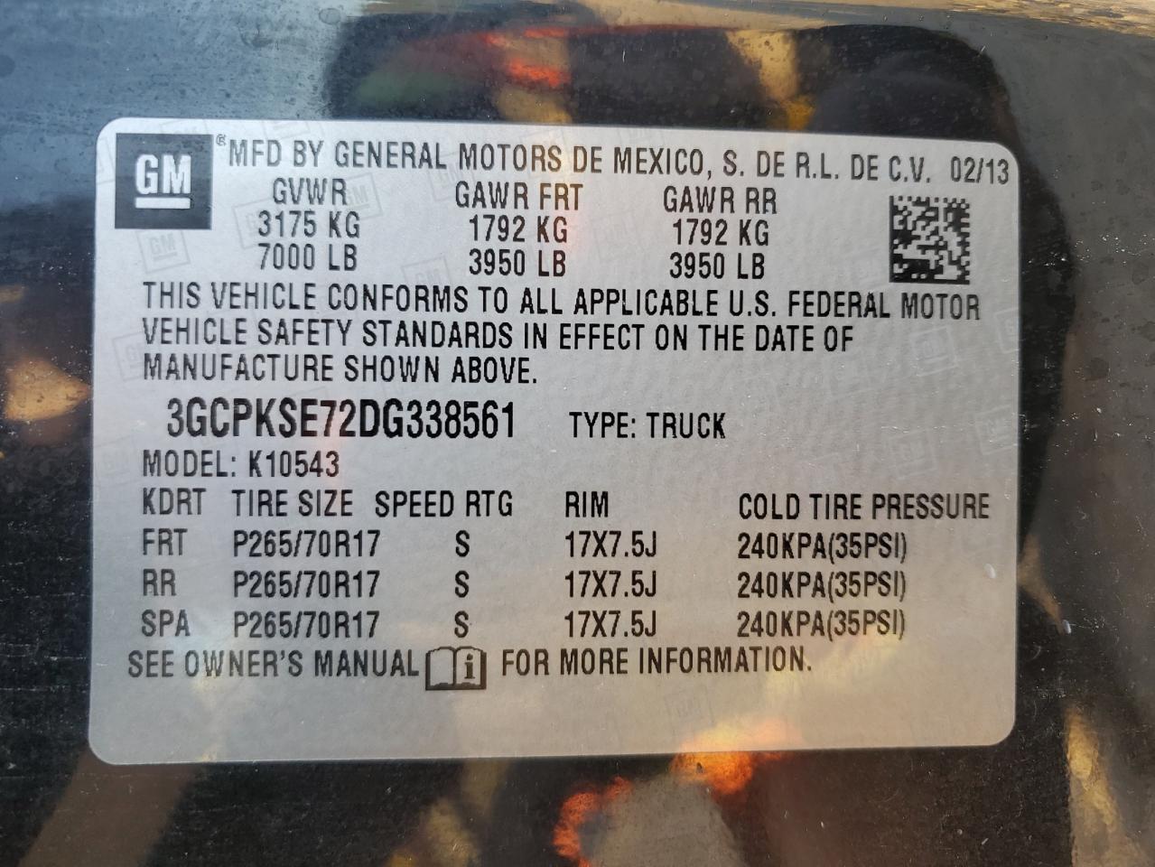 3GCPKSE72DG338561 2013 Chevrolet Silverado K1500 Lt