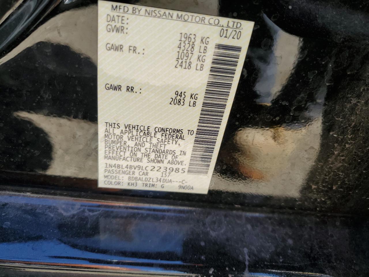 1N4BL4BV9LC223985 2020 Nissan Altima S