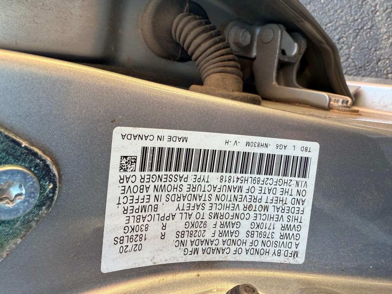 2HGFC2F89LH541818 HONDA CIVIC 2020