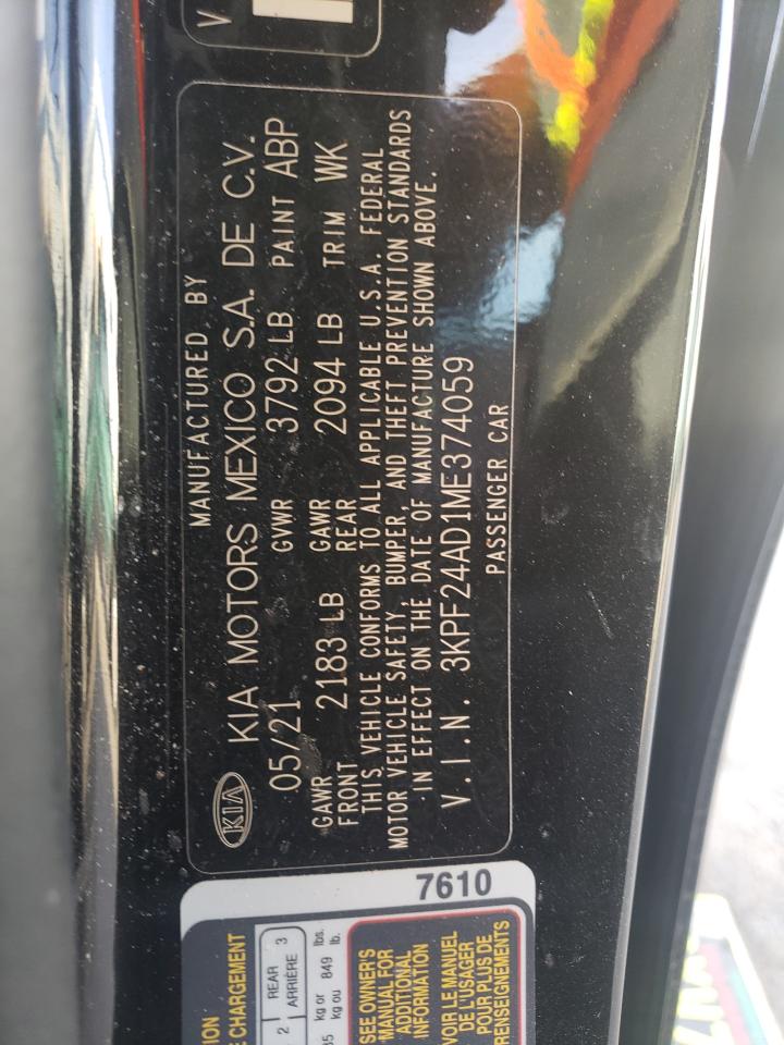 2021 Kia Forte Fe VIN: 3KPF24AD1ME374059 Lot: 50615765