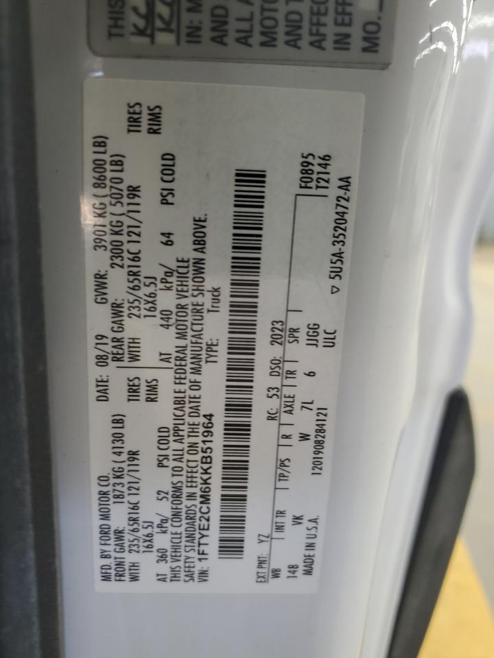 1FTYE2CM6KKB51964 FORD TRANSIT 2019