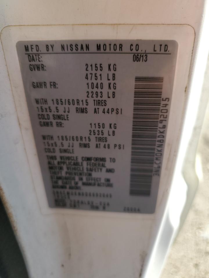 2013 Nissan Nv200 2.5S VIN: 3N6CM0KN8DK692045 Lot: 49334545