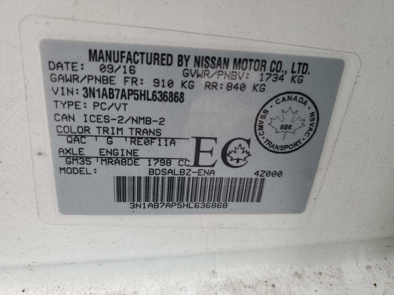 3N1AB7AP5HL636868 NISSAN SENTRA 2017