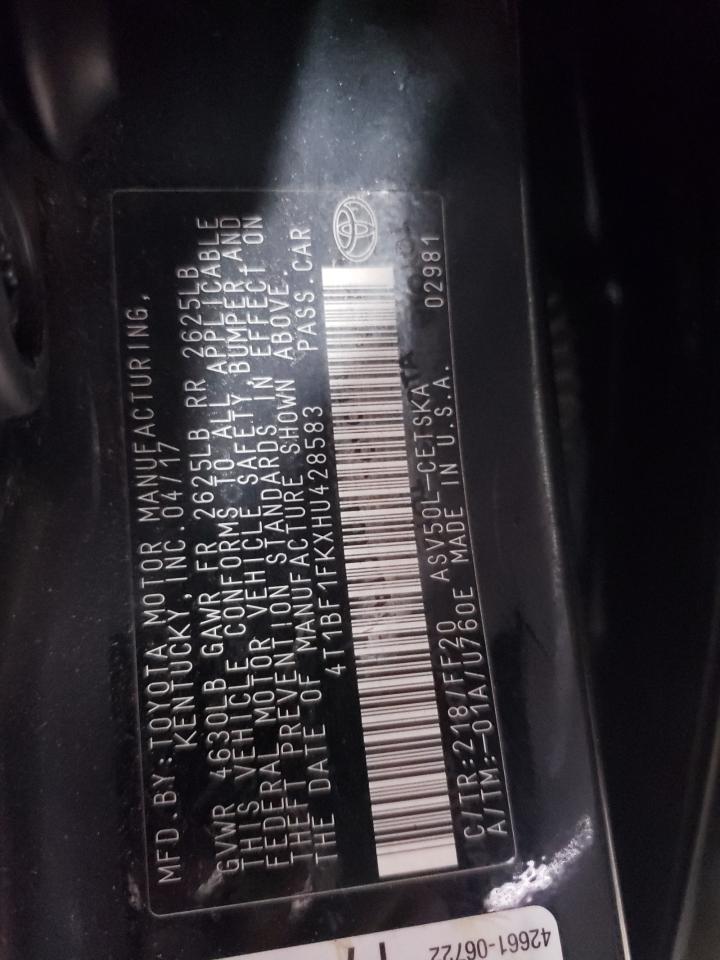 4T1BF1FKXHU428583 TOYOTA CAMRY 2017