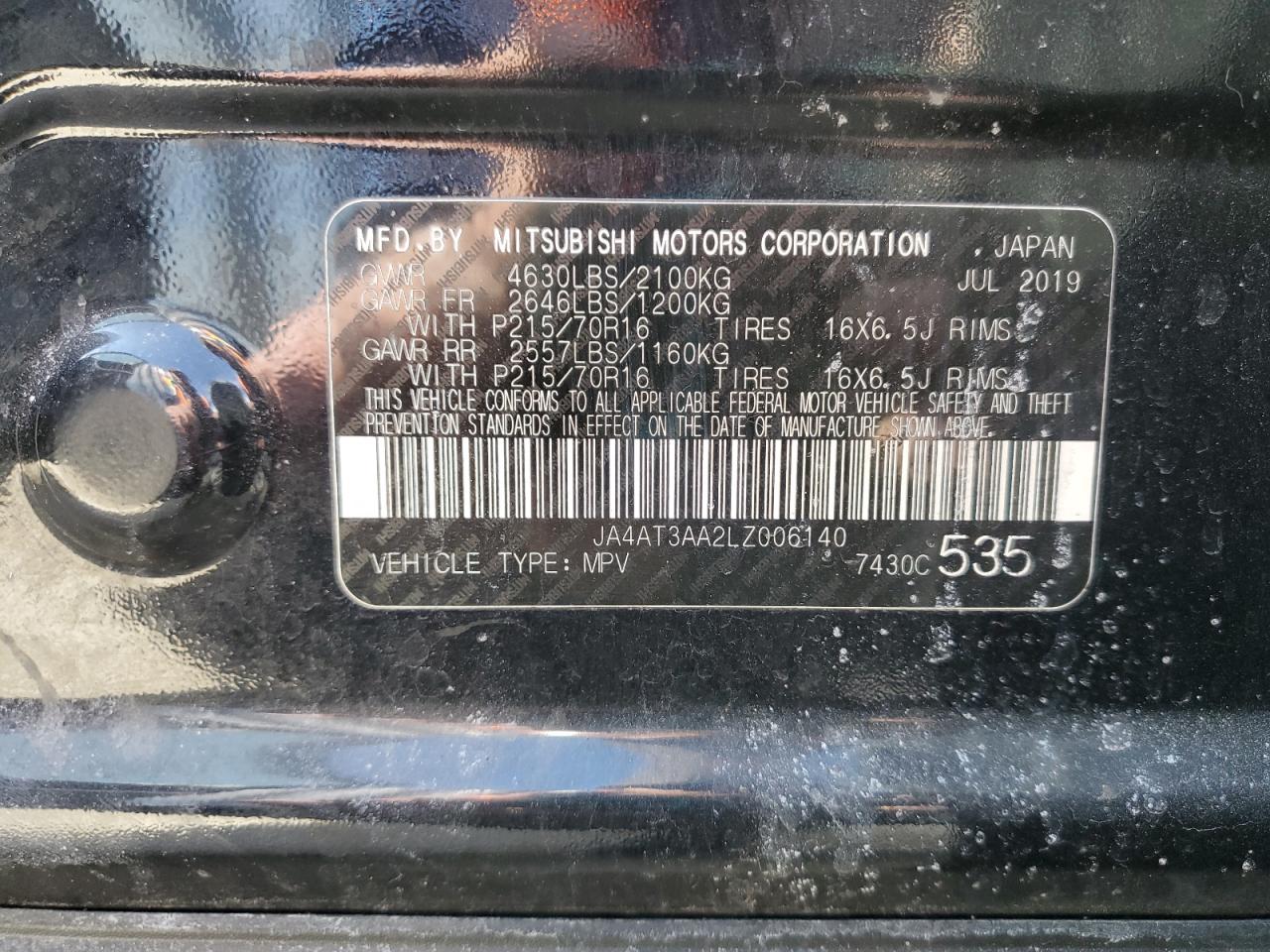 2020 Mitsubishi Eclipse Cross Es VIN: JA4AT3AA2LZ006140 Lot: 48213035