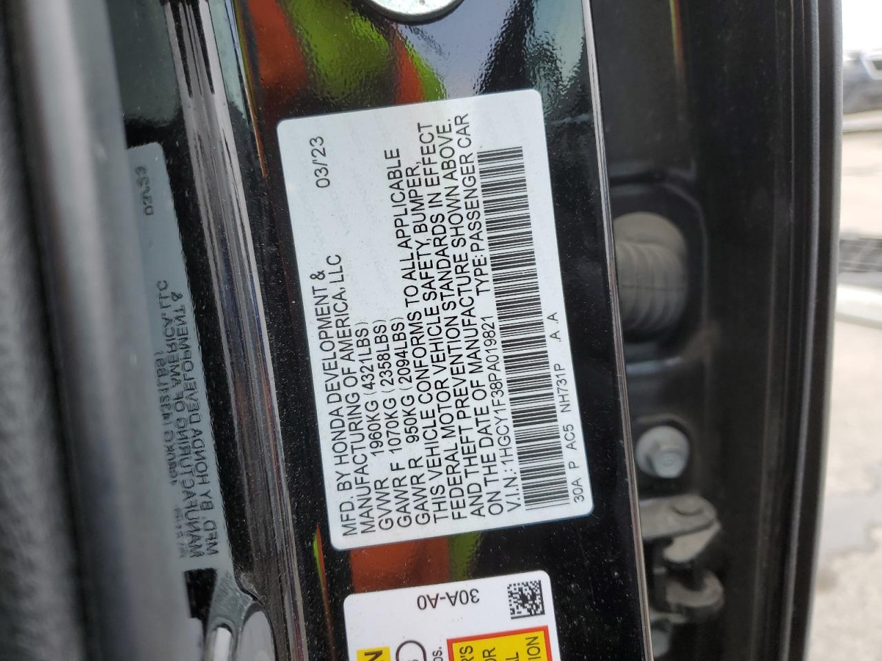 1HGCY1F38PA019821 HONDA ACCORD 2023