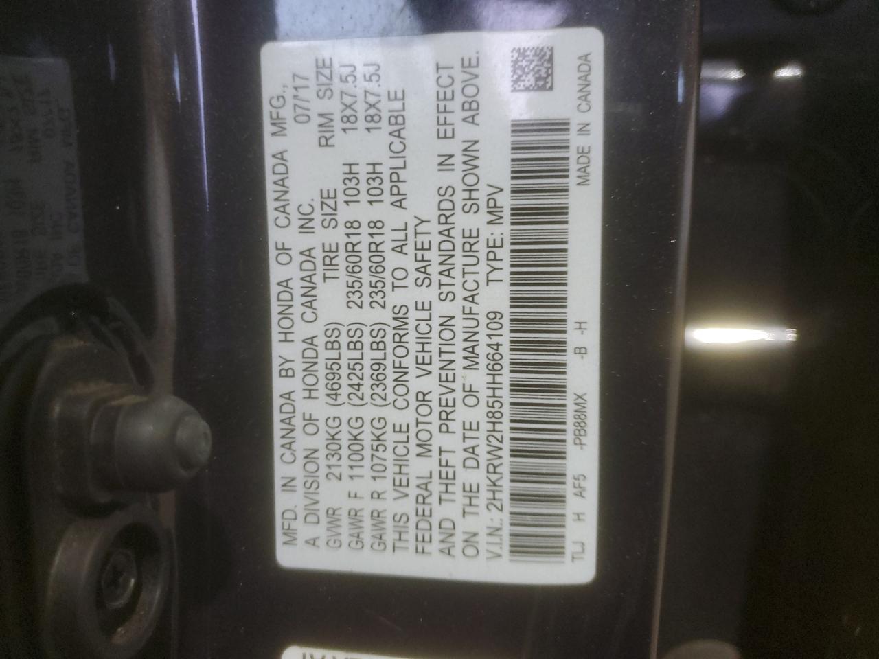 2HKRW2H85HH664109 HONDA CRV 2017