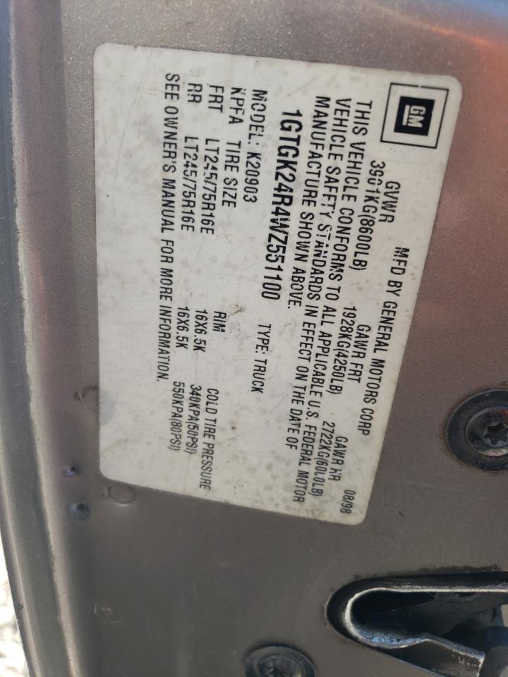 1998 GMC Sierra K2500 VIN: 1GTGK24R4WZ551100 Lot: 63021595