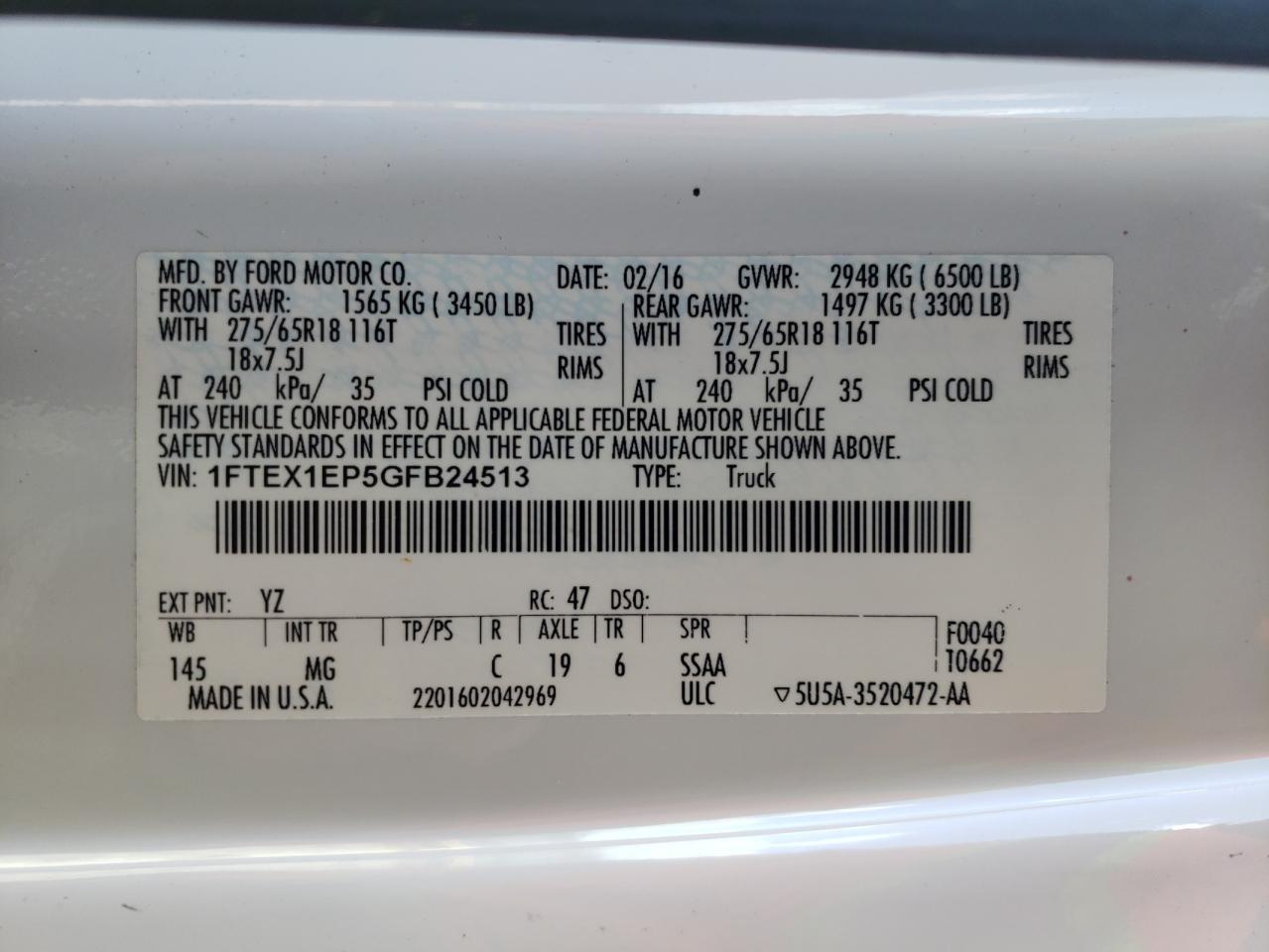 1FTEX1EP5GFB24513 FORD All Models 2016