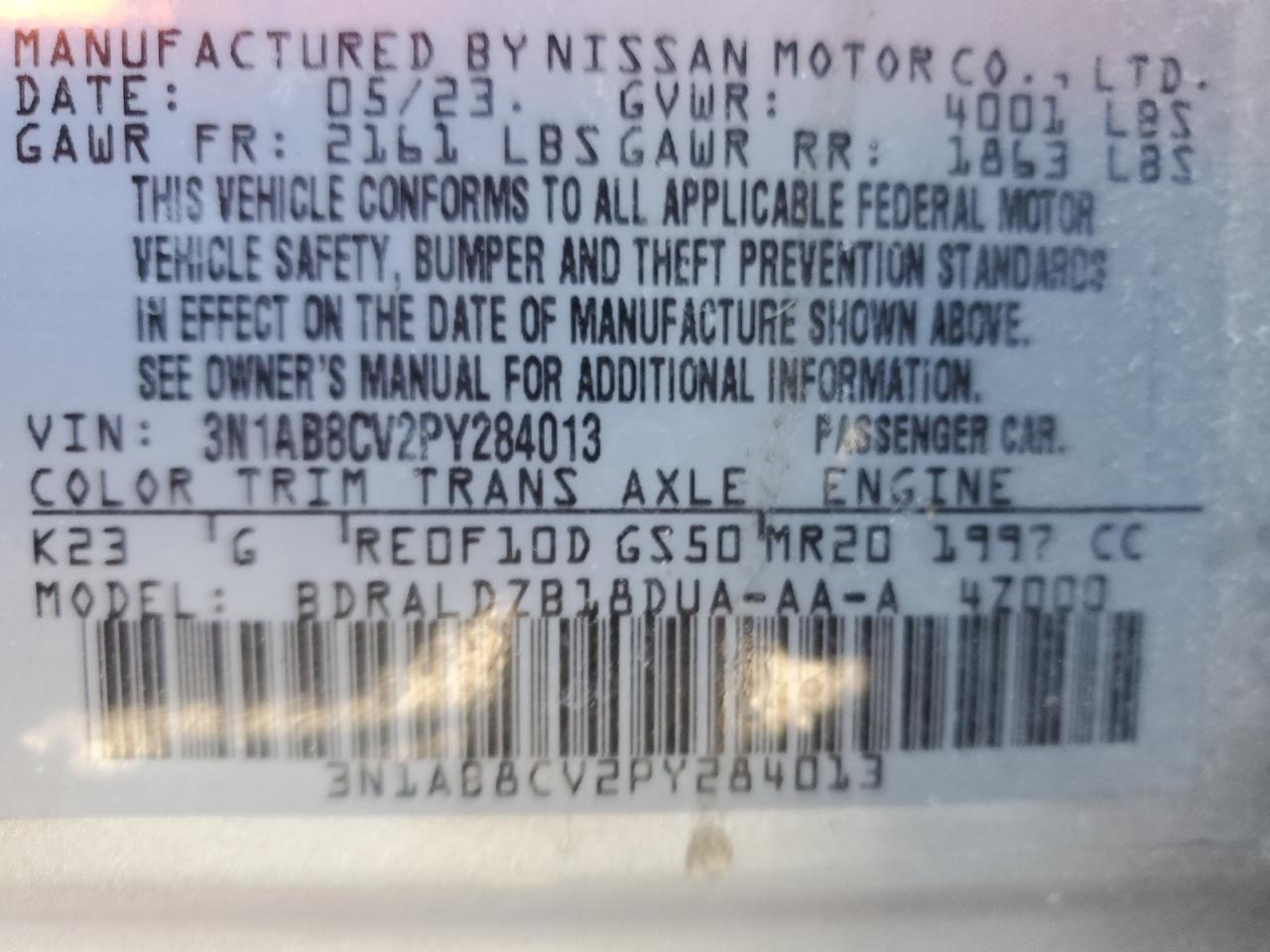 3N1AB8CV2PY284013 NISSAN SENTRA 2023