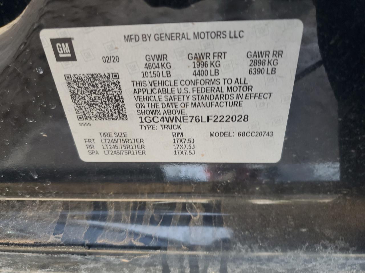 1GC4WNE76LF222028 CHEVROLET ALL Models 2020