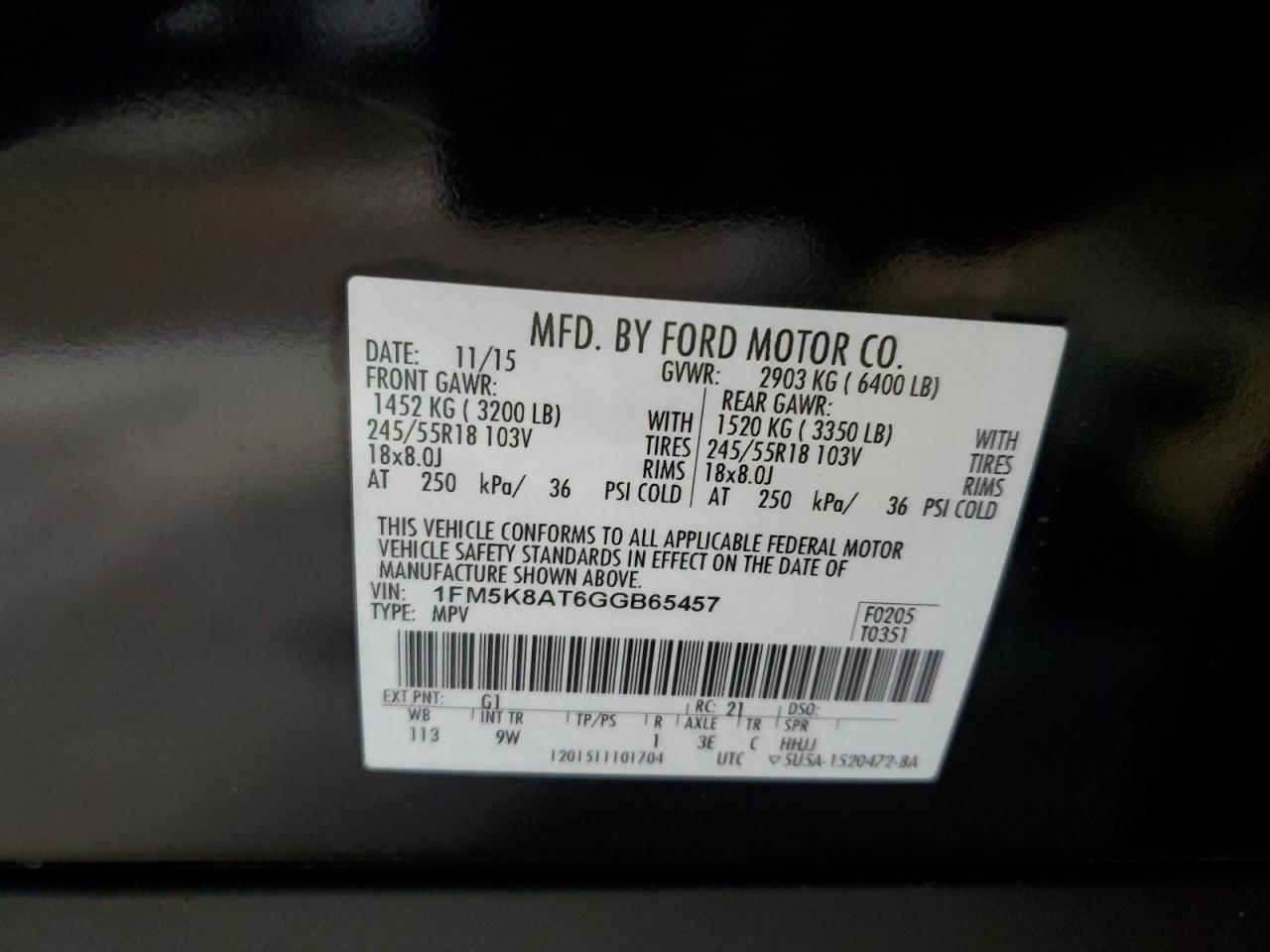 1FM5K8AT6GGB65457 FORD EXPLORER 2016