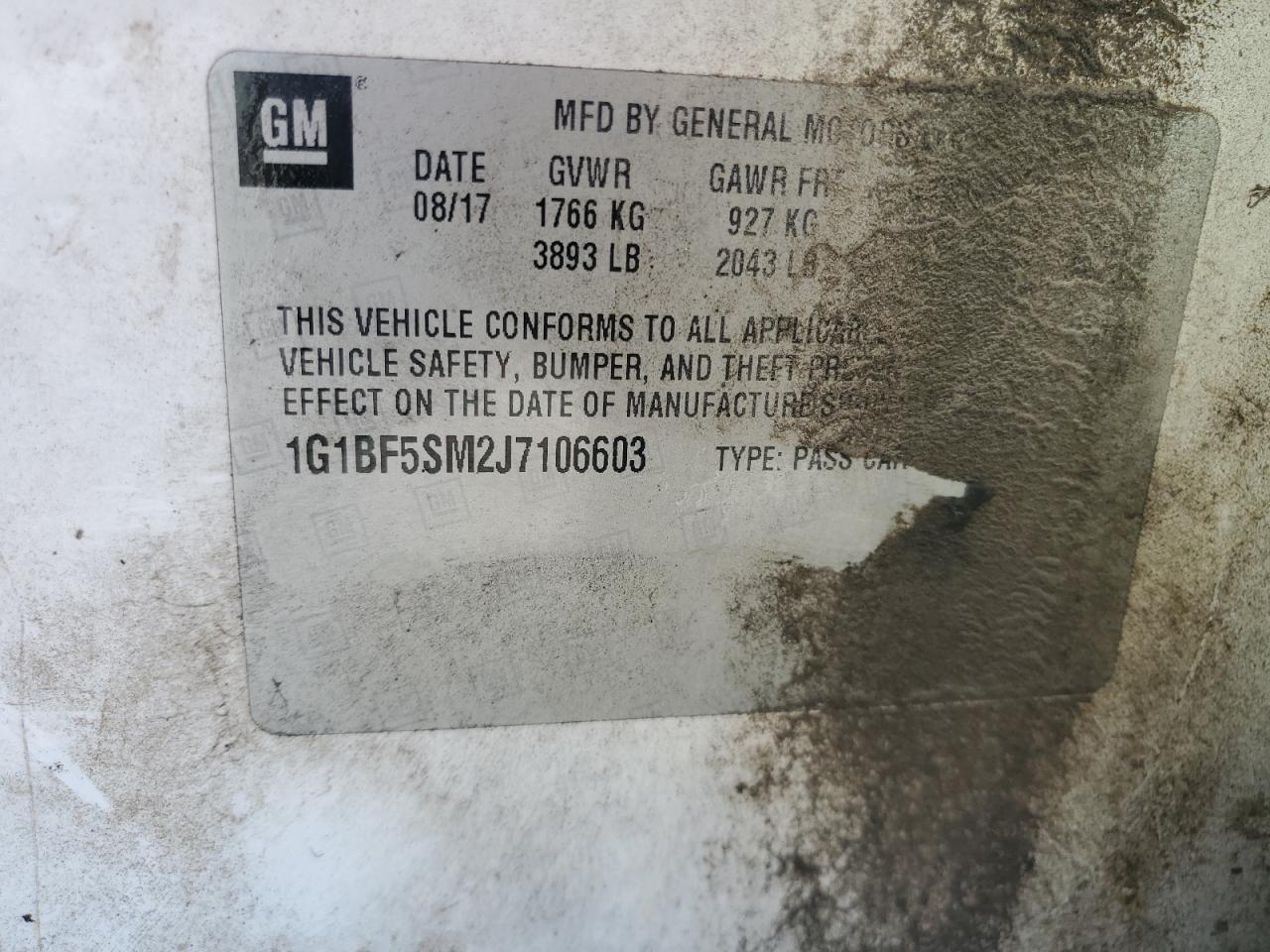 1G1BF5SM2J7106603 CHEVROLET CRUZE 2018