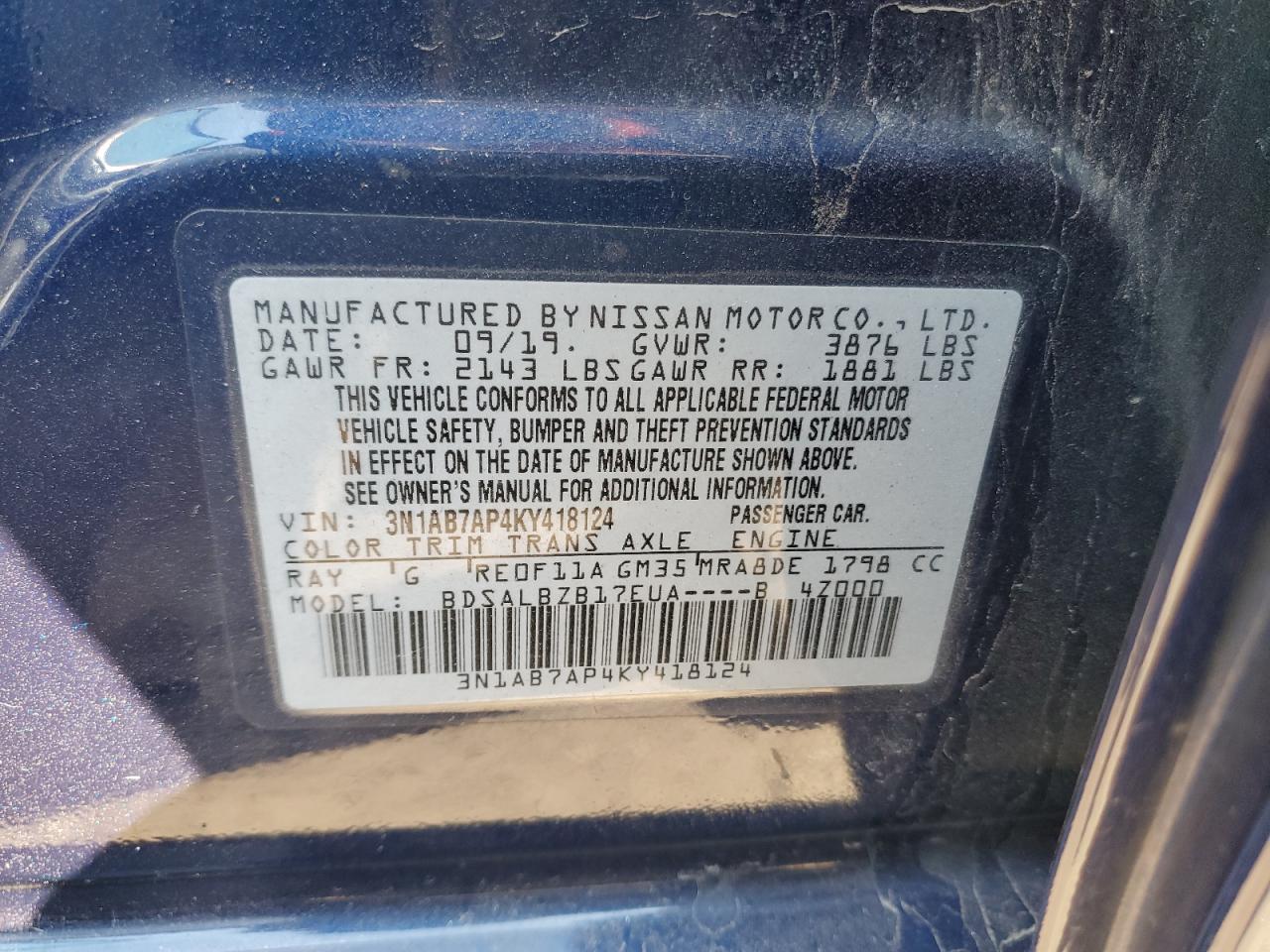 3N1AB7AP4KY418124 NISSAN SENTRA 2019