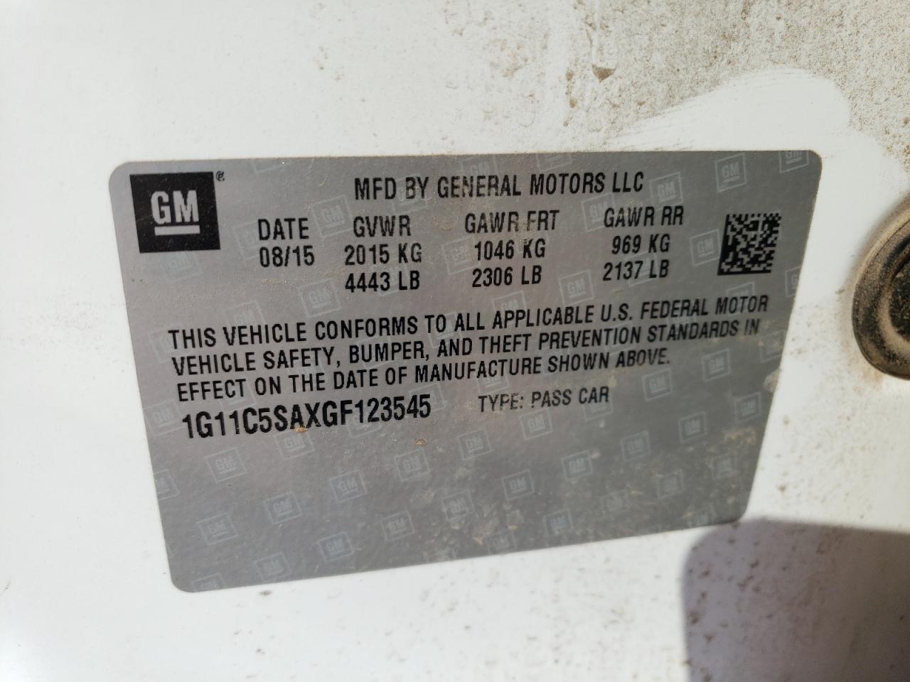 1G11C5SAXGF123545 CHEVROLET MALIBU 2016