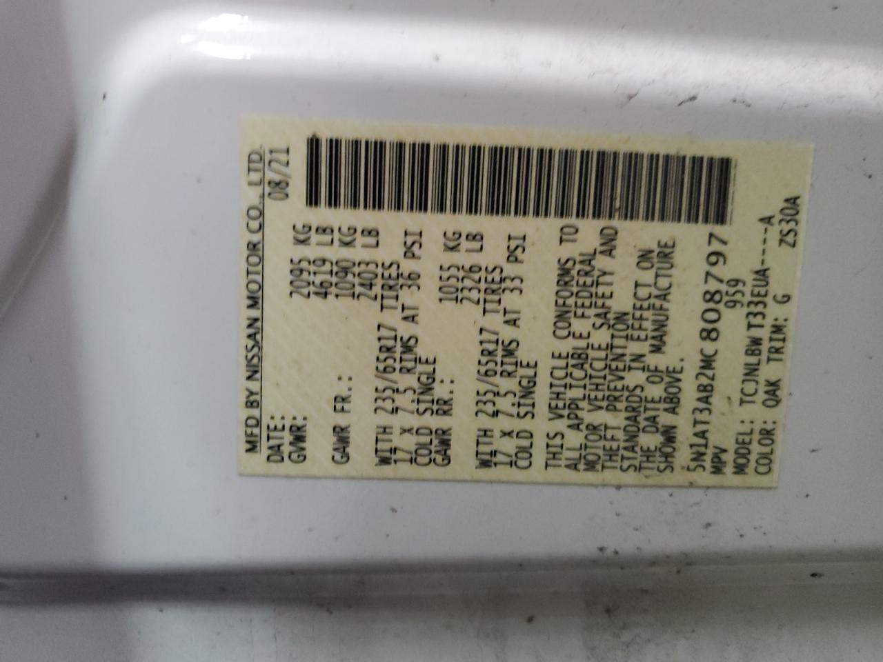 5N1AT3AB2MC808797 NISSAN ROGUE 2021