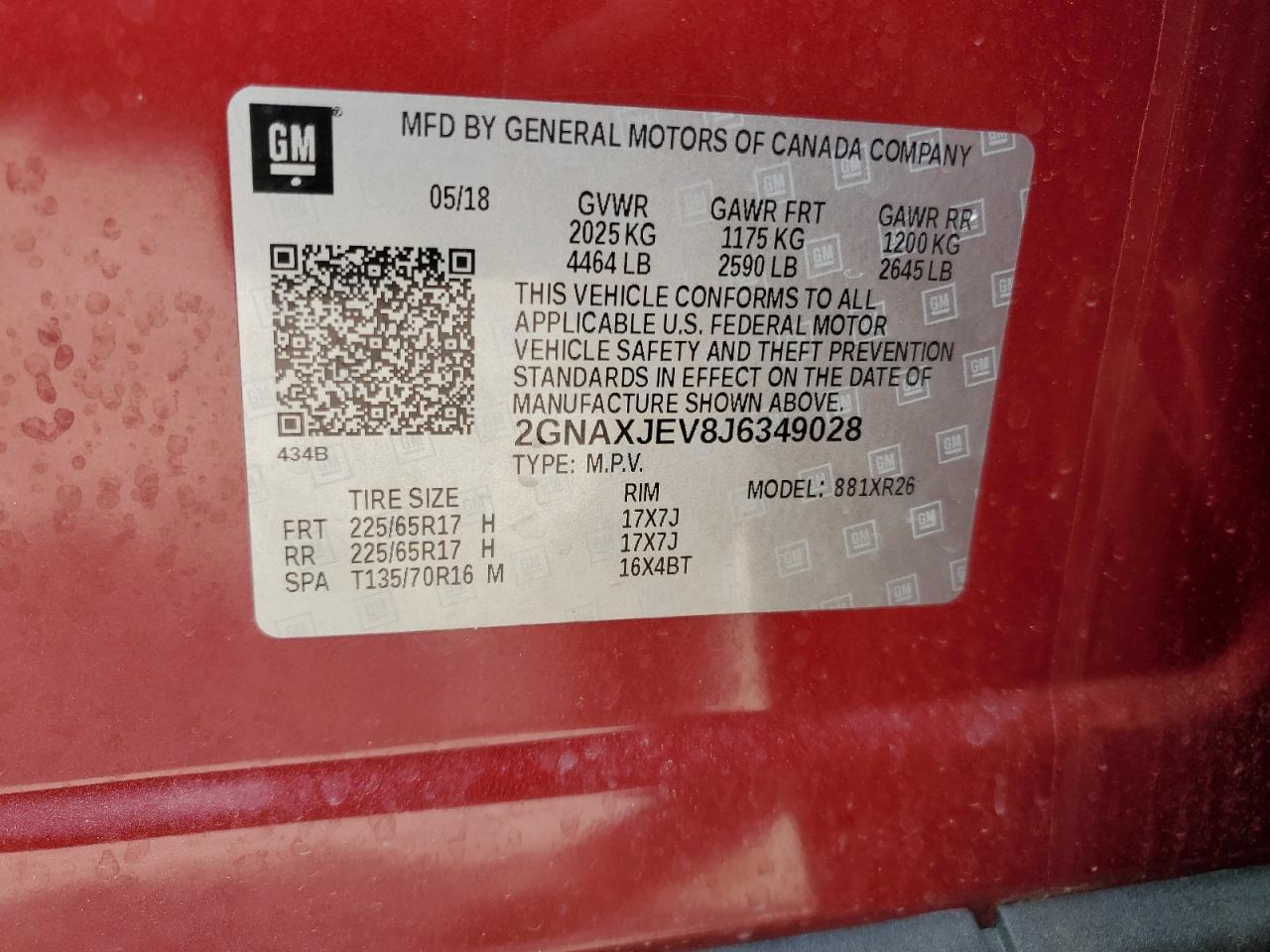 2GNAXJEV8J6349028 CHEVROLET EQUINOX 2018