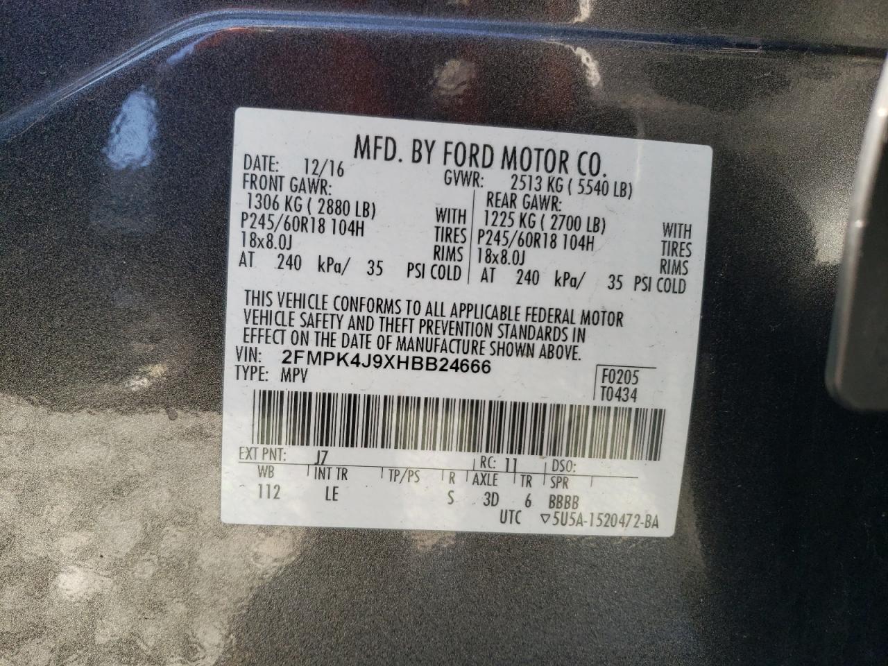 2FMPK4J9XHBB24666 FORD EDGE 2017