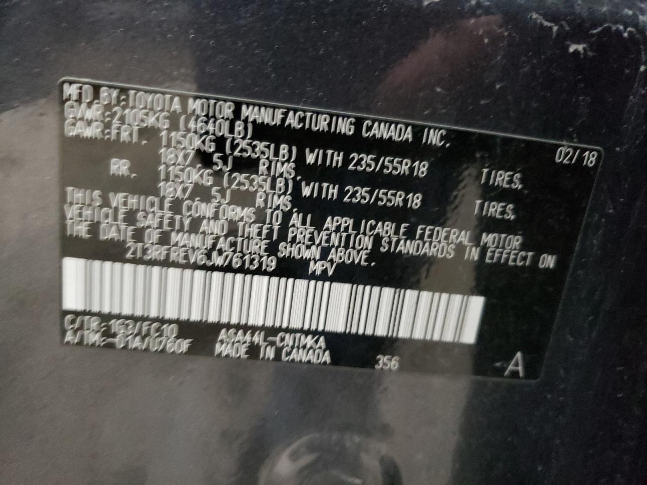 2T3RFREV6JW761319 TOYOTA RAV4 2018