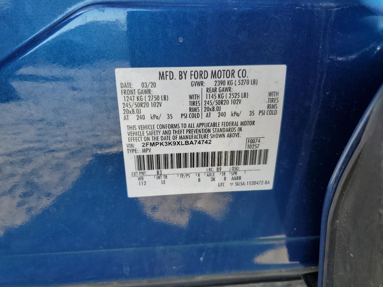 2FMPK3K9XLBA74742 FORD EDGE 2020