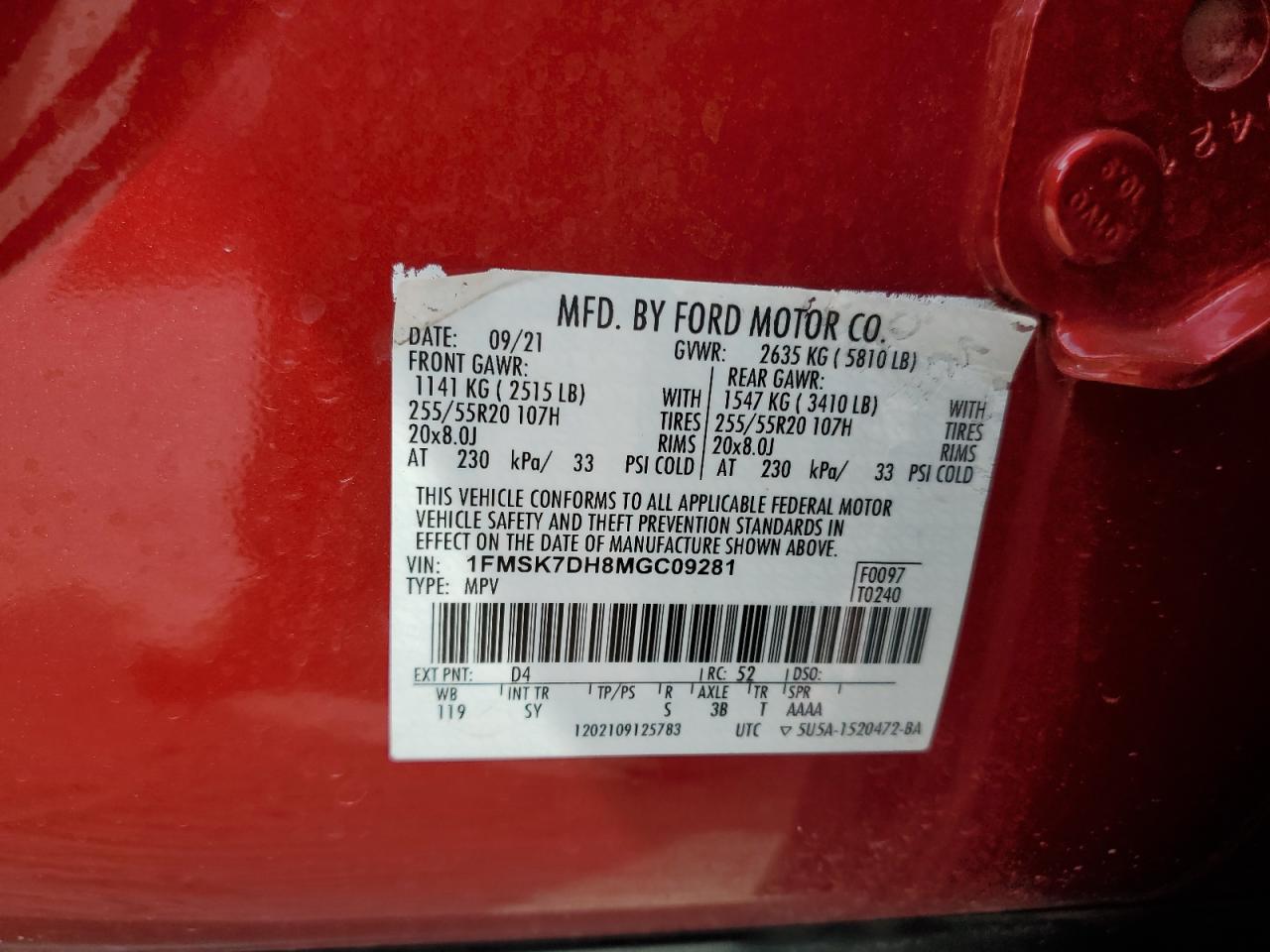 1FMSK7DH8MGC09281 FORD EXPLORER 2021