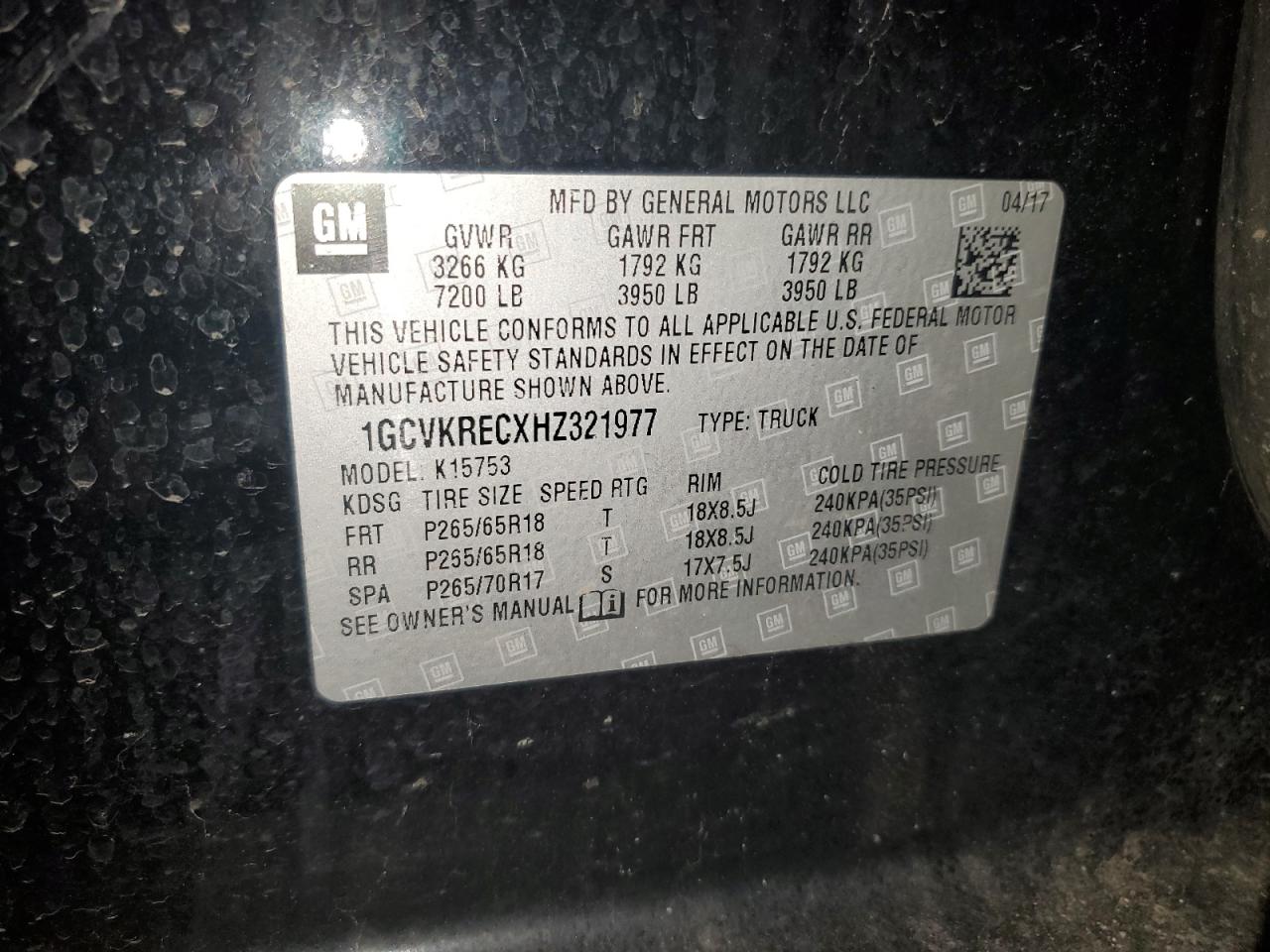 1GCVKRECXHZ321977 CHEVROLET ALL Models 2017