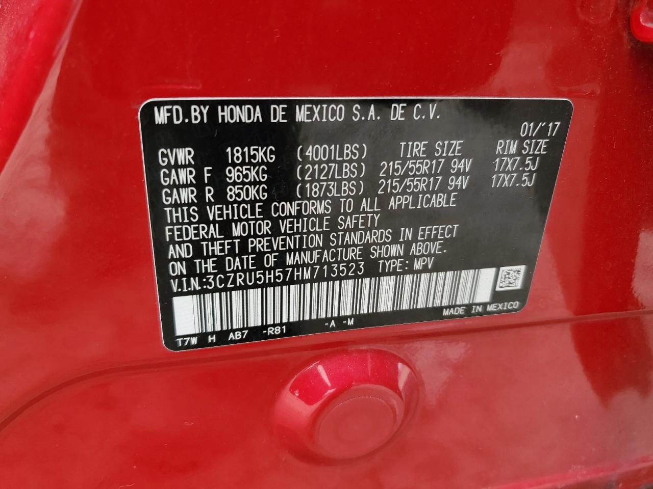 3CZRU5H57HM713523 HONDA HR-V 2017