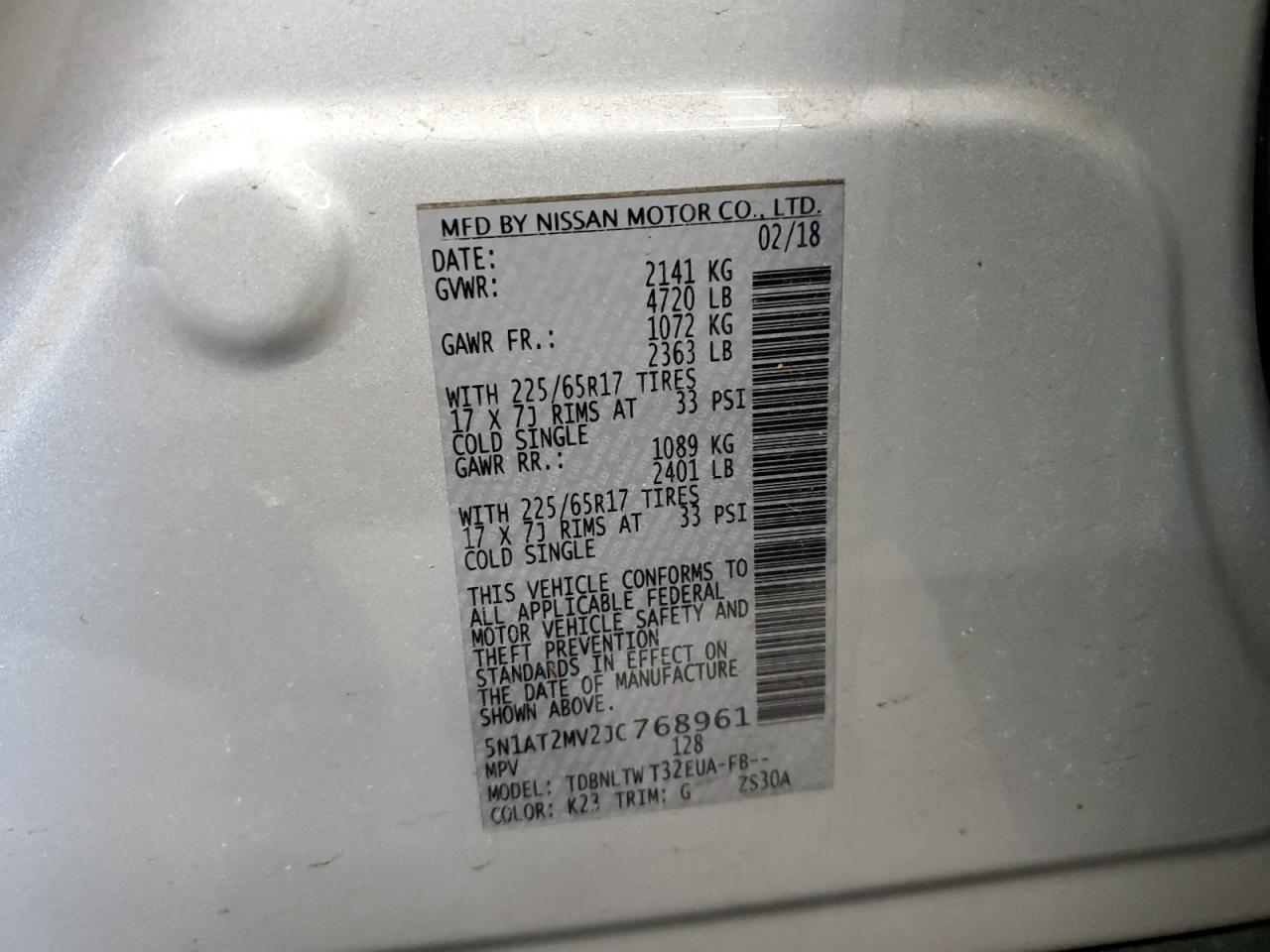 5N1AT2MV2JC768961 NISSAN ROGUE 2018