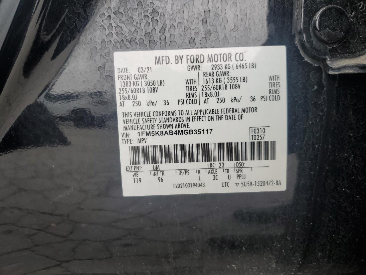 1FM5K8AB4MGB35117 FORD EXPLORER 2021
