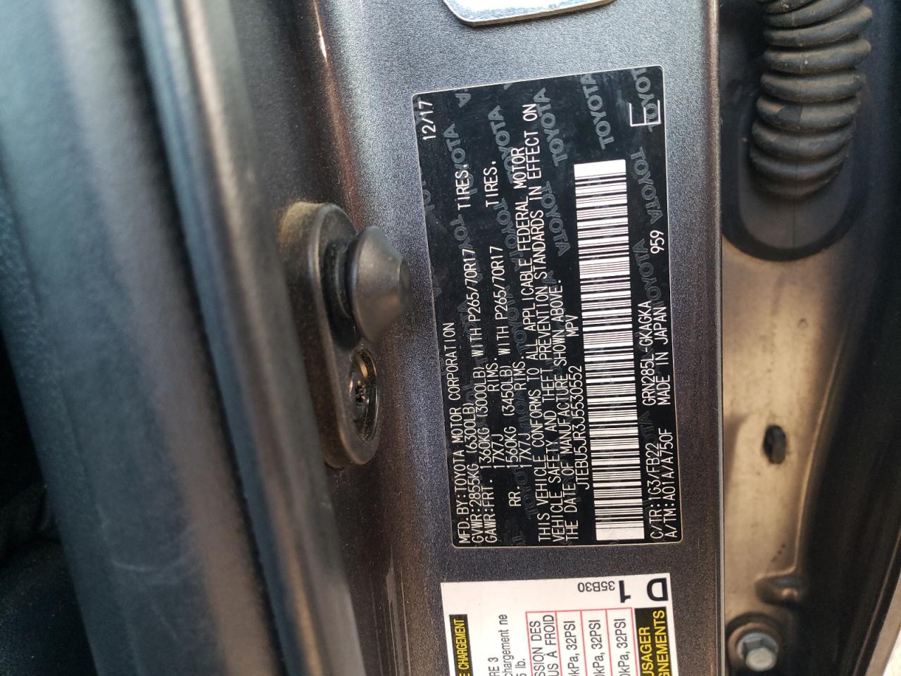 JTEBU5JR3J5530552 TOYOTA 4RUNNER 2018