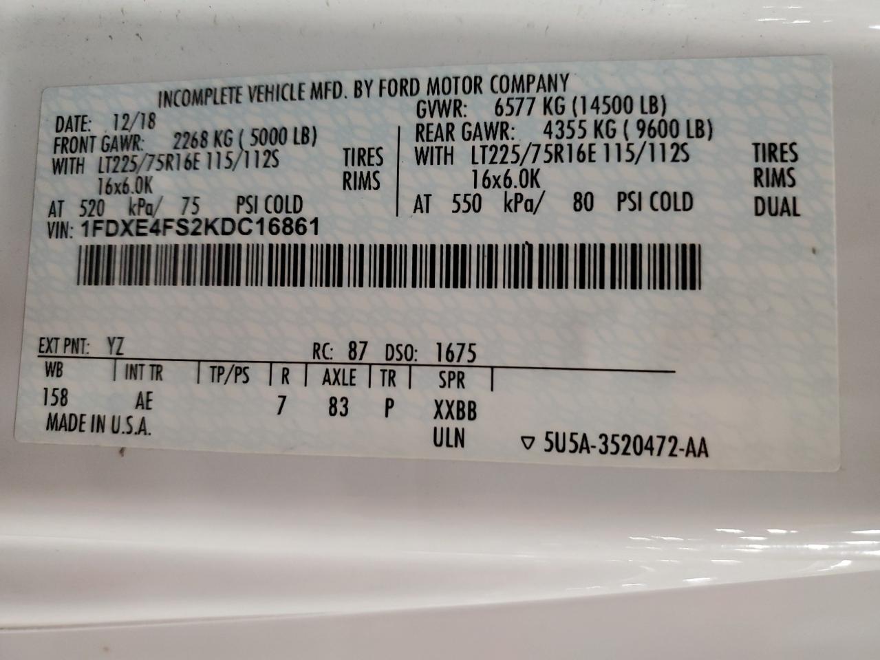 1FDXE4FS2KDC16861 FORD ALL Models 2019