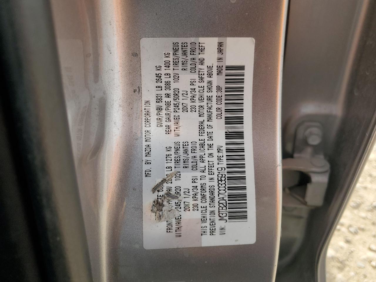 2012 Mazda Cx-9 VIN: JM3TB2DA7C0335919 Lot: 50524535