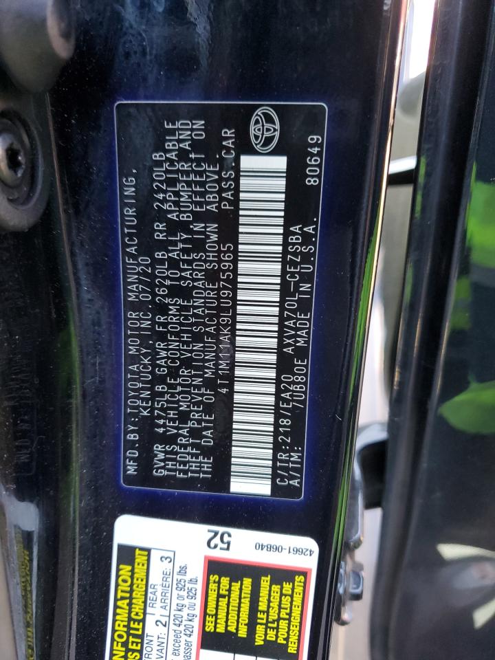 4T1M11AK9LU975965 TOYOTA CAMRY 2020