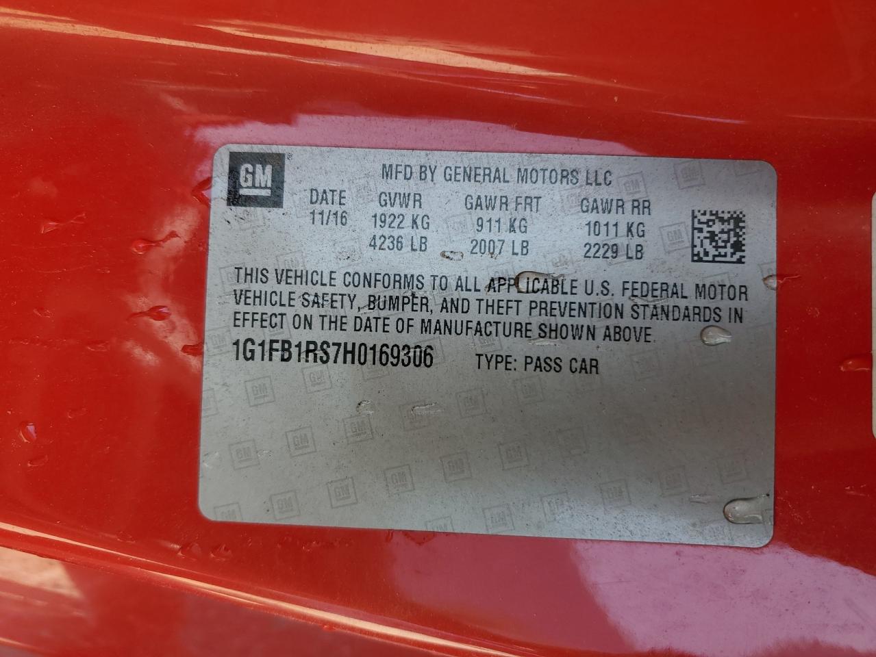 1G1FB1RS7H0169306 CHEVROLET CAMARO 2017