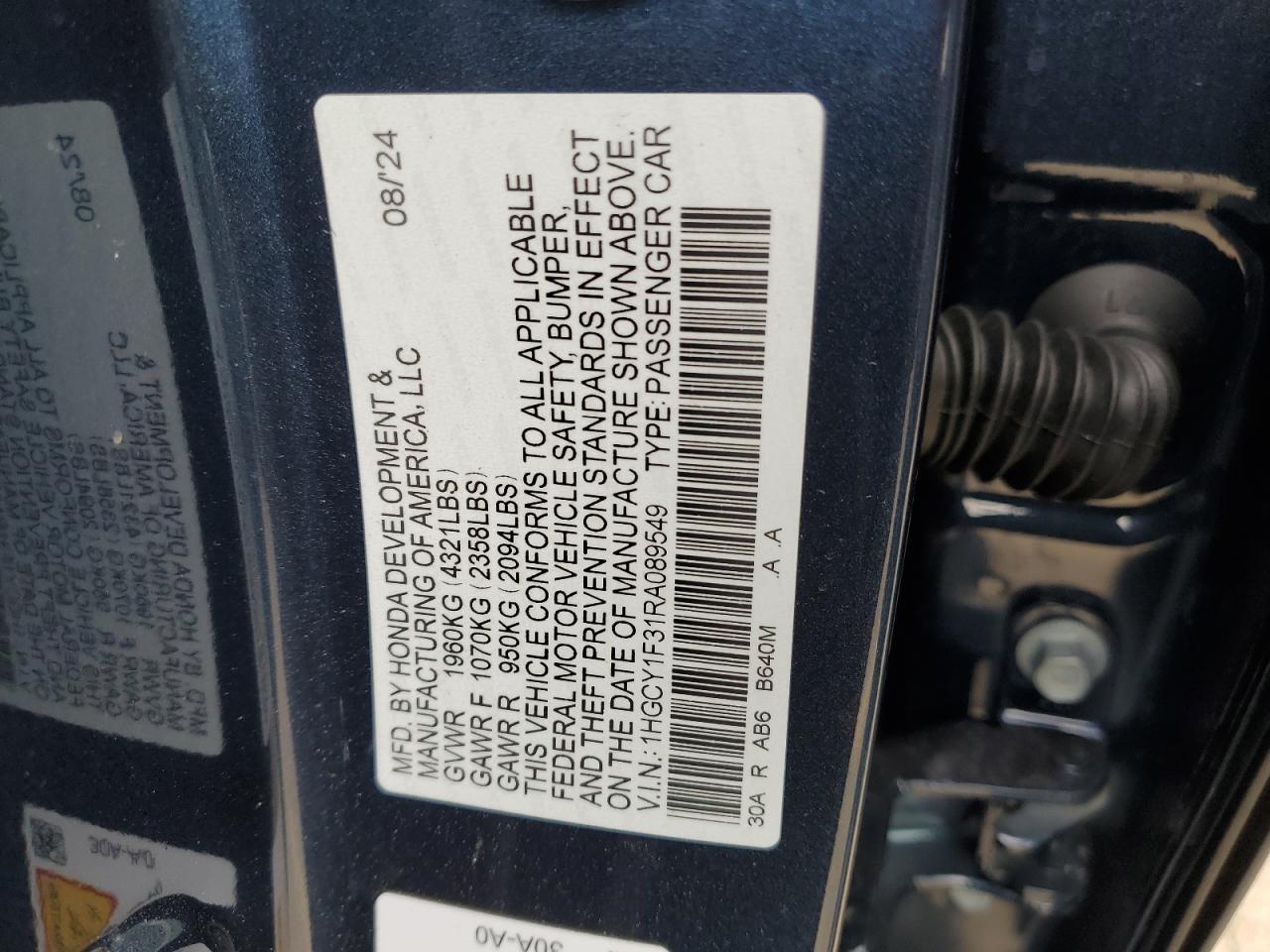 1HGCY1F31RA089549 HONDA ACCORD 2024