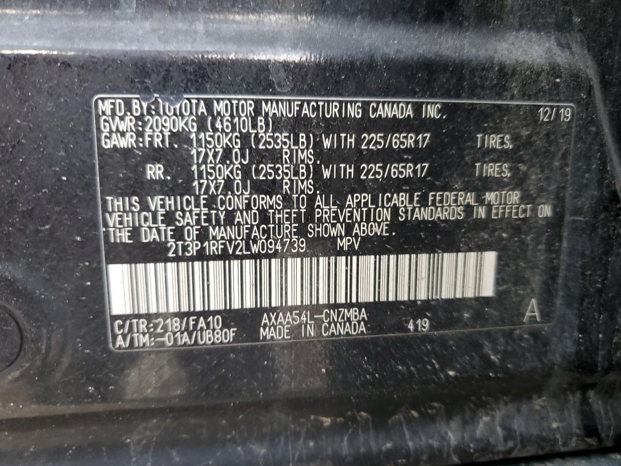 2T3P1RFV2LW094739 TOYOTA RAV4 2020