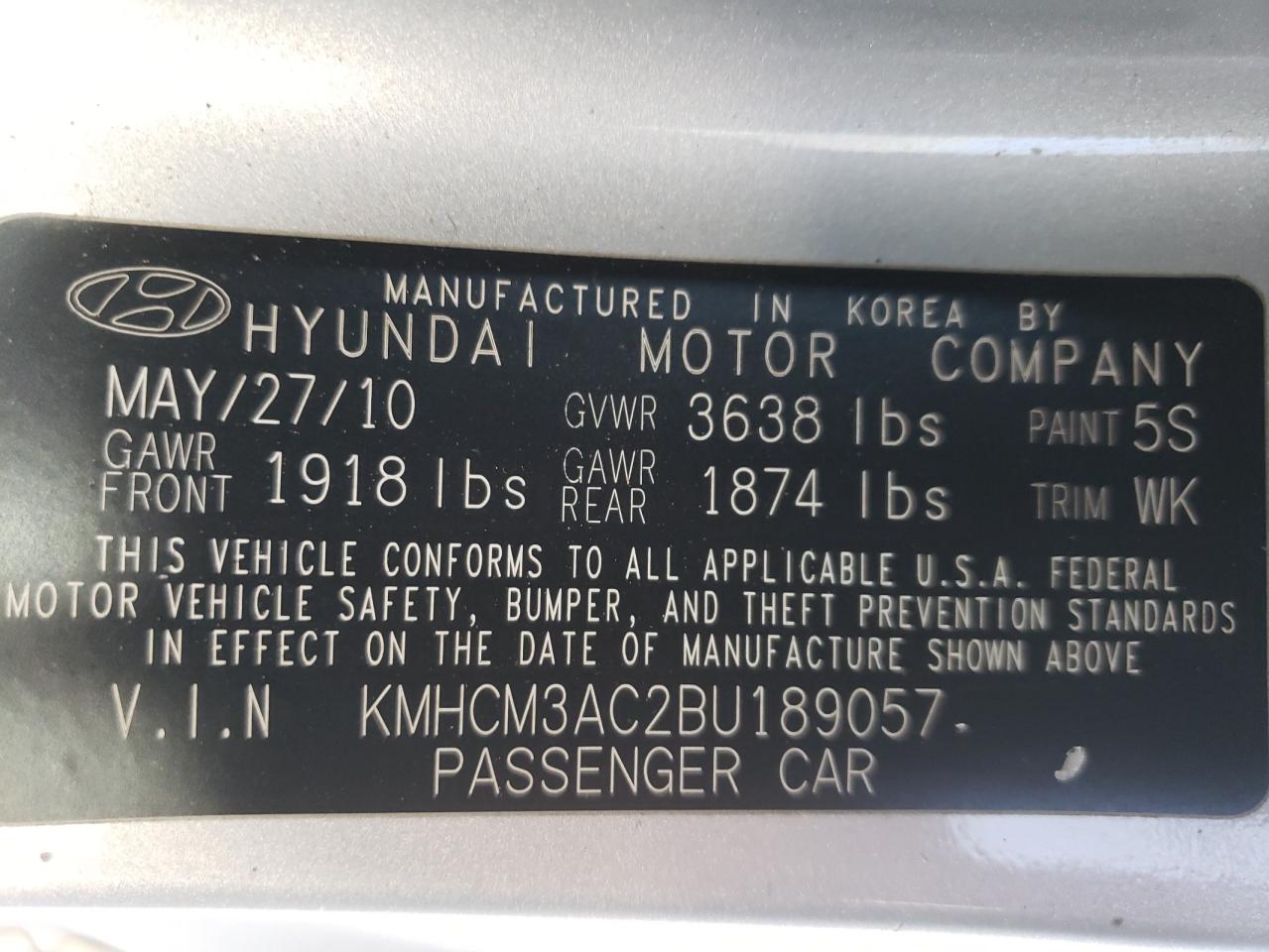 2011 Hyundai Accent Gl VIN: KMHCM3AC2BU189057 Lot: 50616965