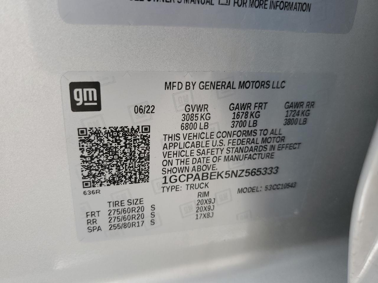 1GCPABEK5NZ565333 CHEVROLET ALL Models 2022