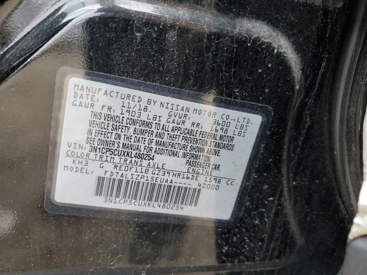 3N1CP5CUXKL480254 NISSAN KICKS 2019