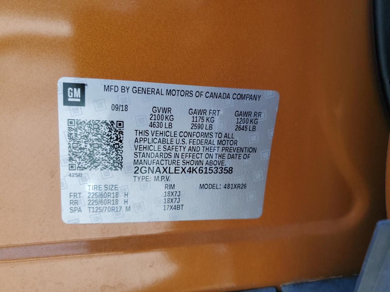 2GNAXLEX4K6153358 CHEVROLET EQUINOX 2019