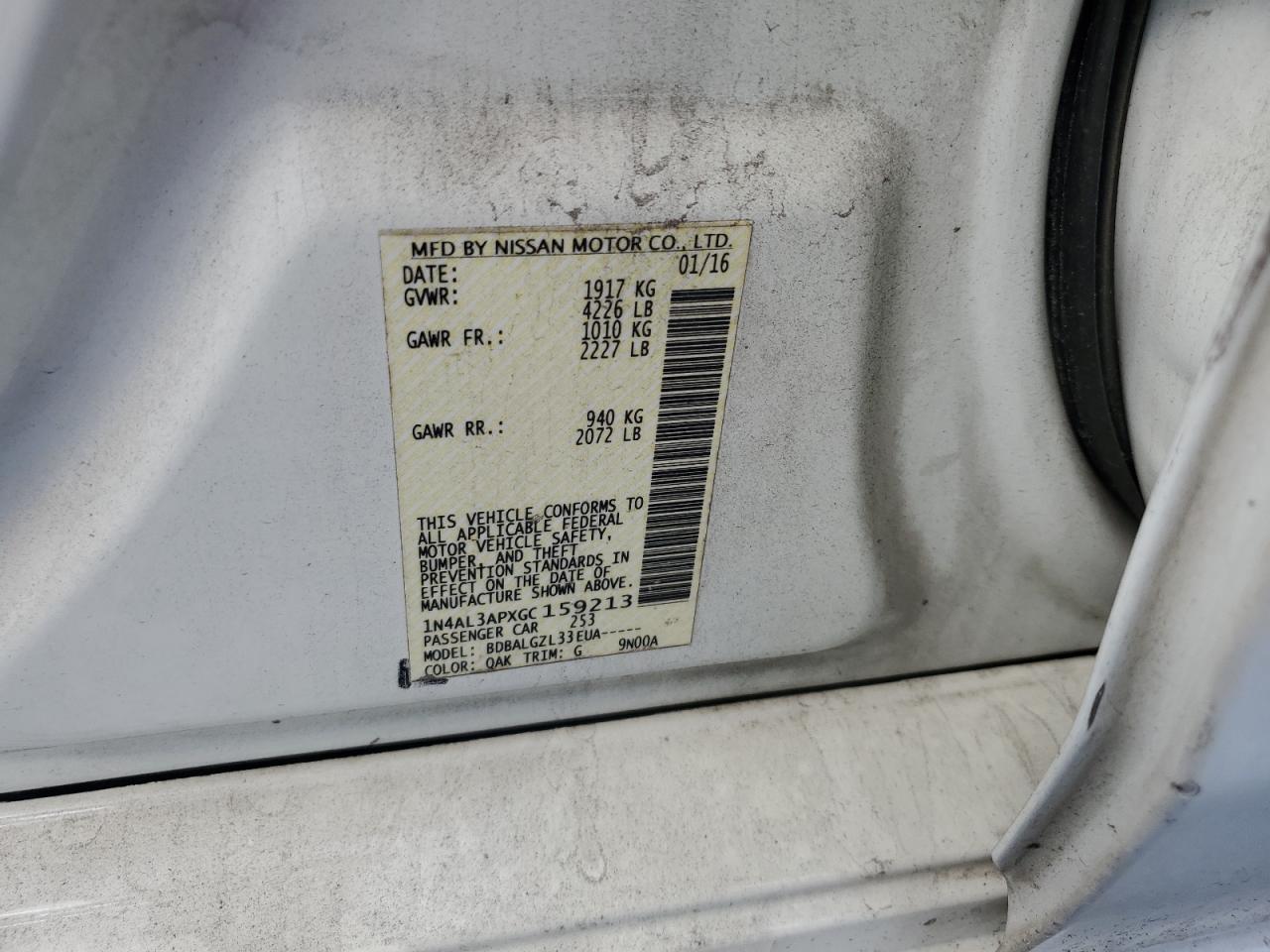 1N4AL3APXGC159213 NISSAN ALTIMA 2016