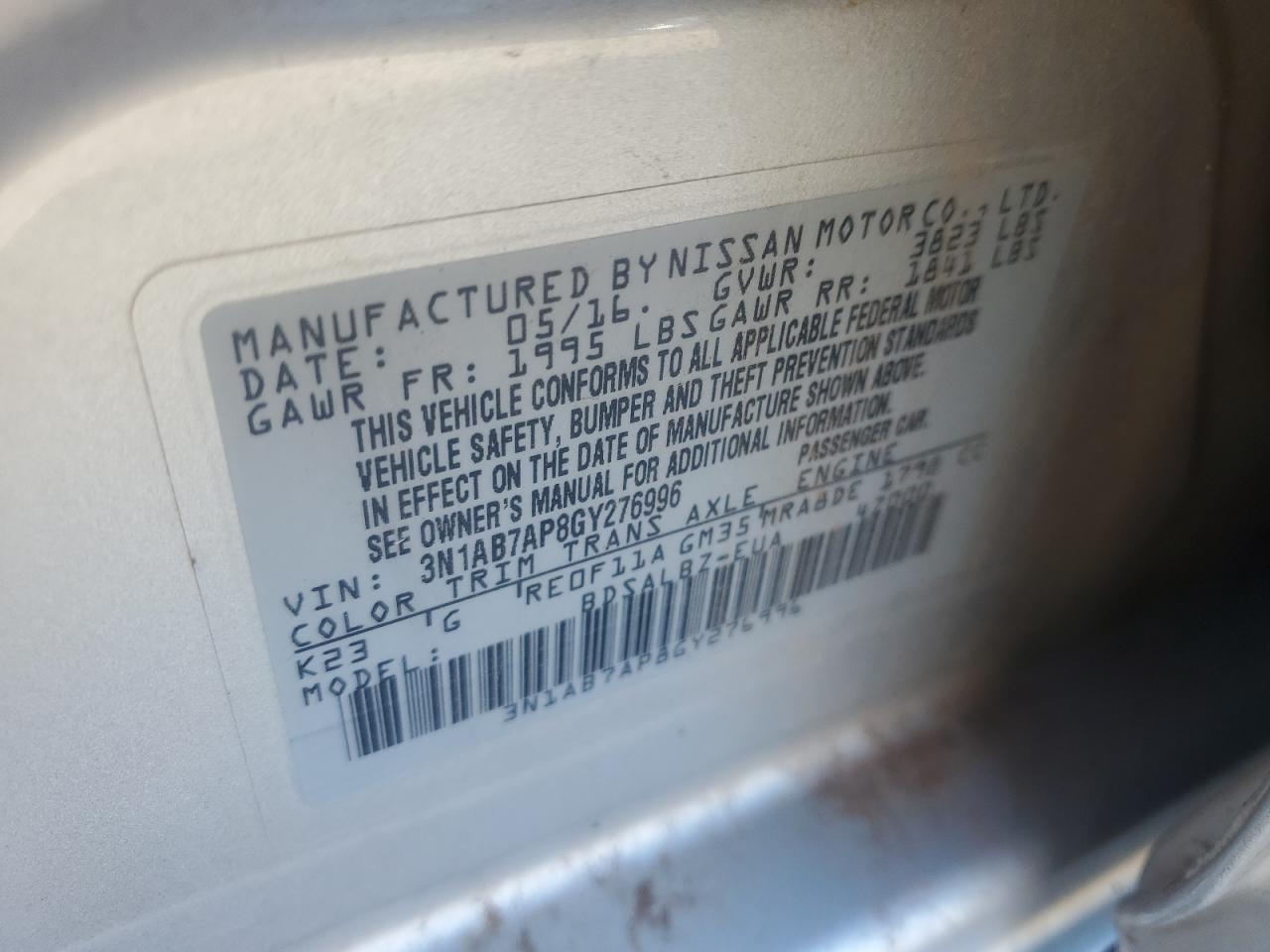 3N1AB7AP8GY276996 NISSAN SENTRA 2016