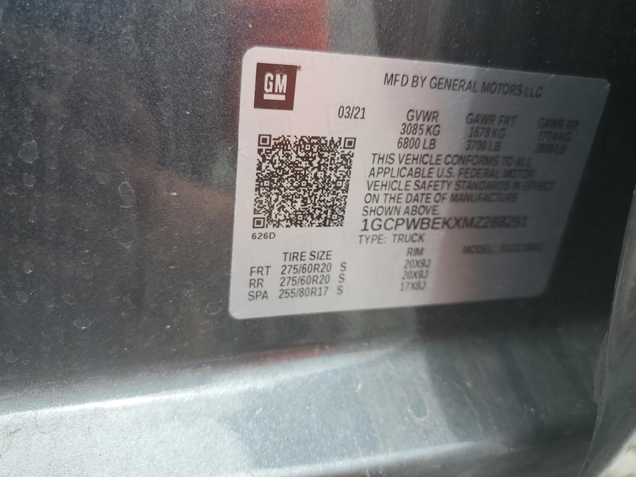 1GCPWBEKXMZ288291 CHEVROLET ALL Models 2021